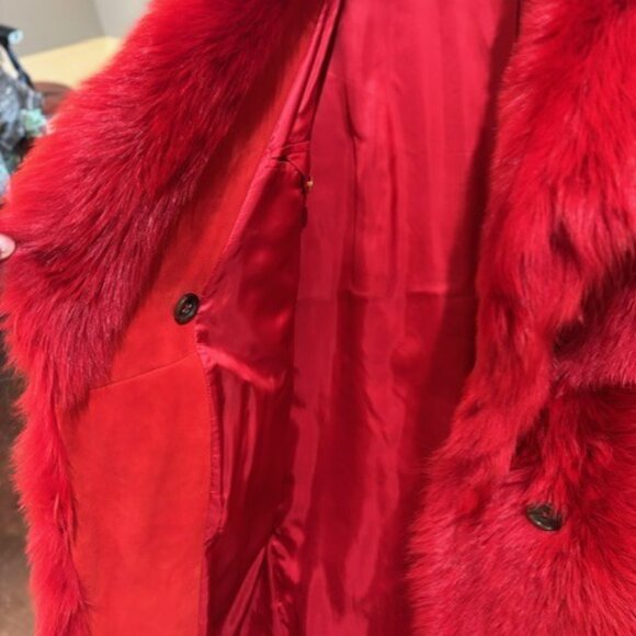 LUX Banana Republic Toscana Red Madder Shearling Luxury Coat - Picture 3 of 11